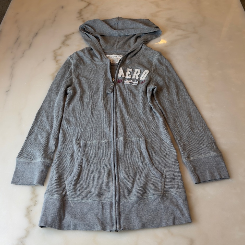Aeropostale Gray Hooded Zip-Up Sweatshirt